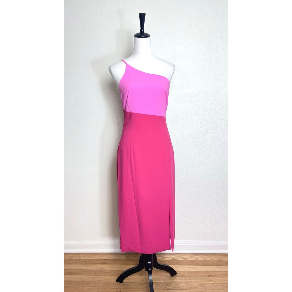 Petal & Pup Xiomar Hot Pink Colorblock One‎ Shoulder Midi Dress Size 8 Party
